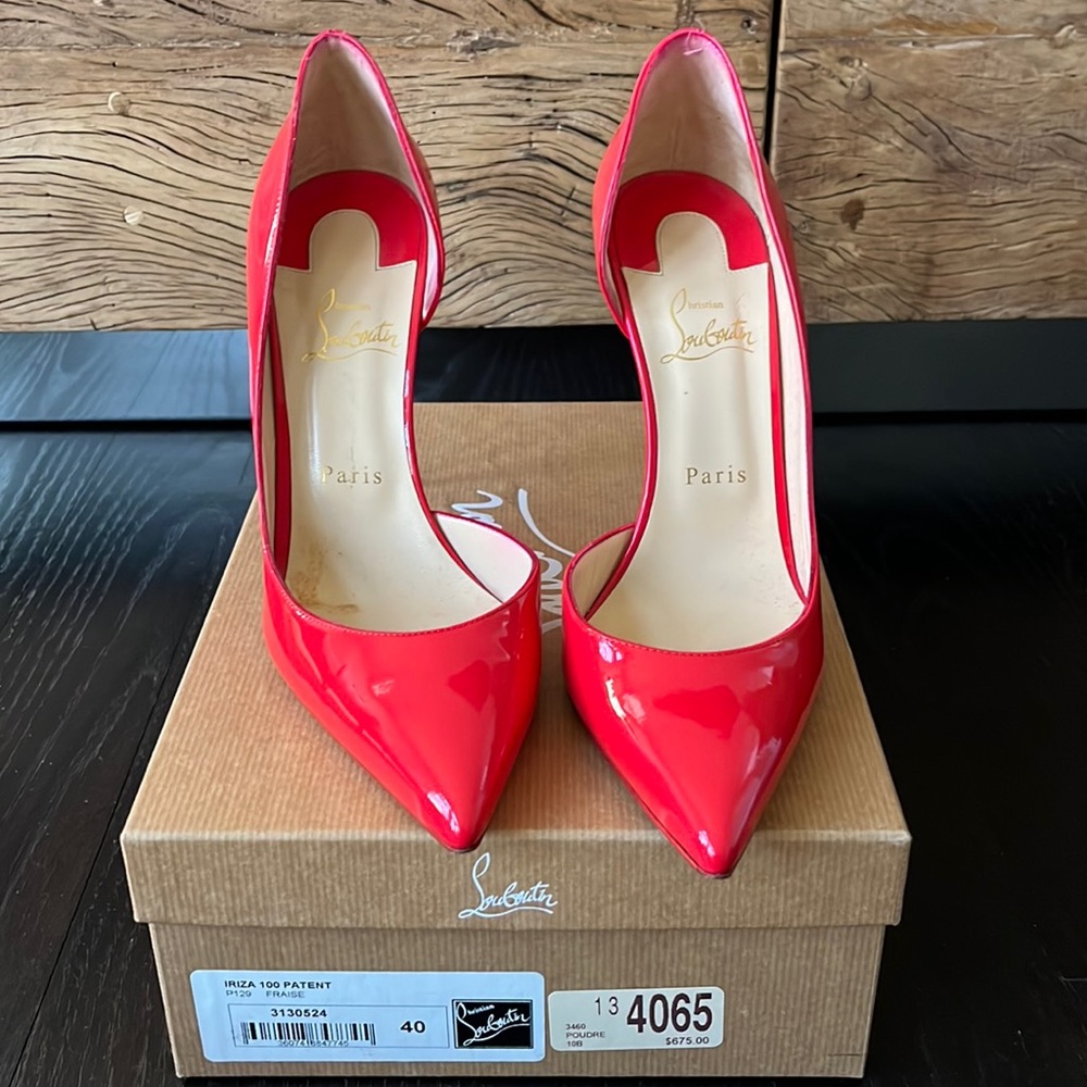 Christian Louboutin Red Patent Leather Pointed-Toe Pumps